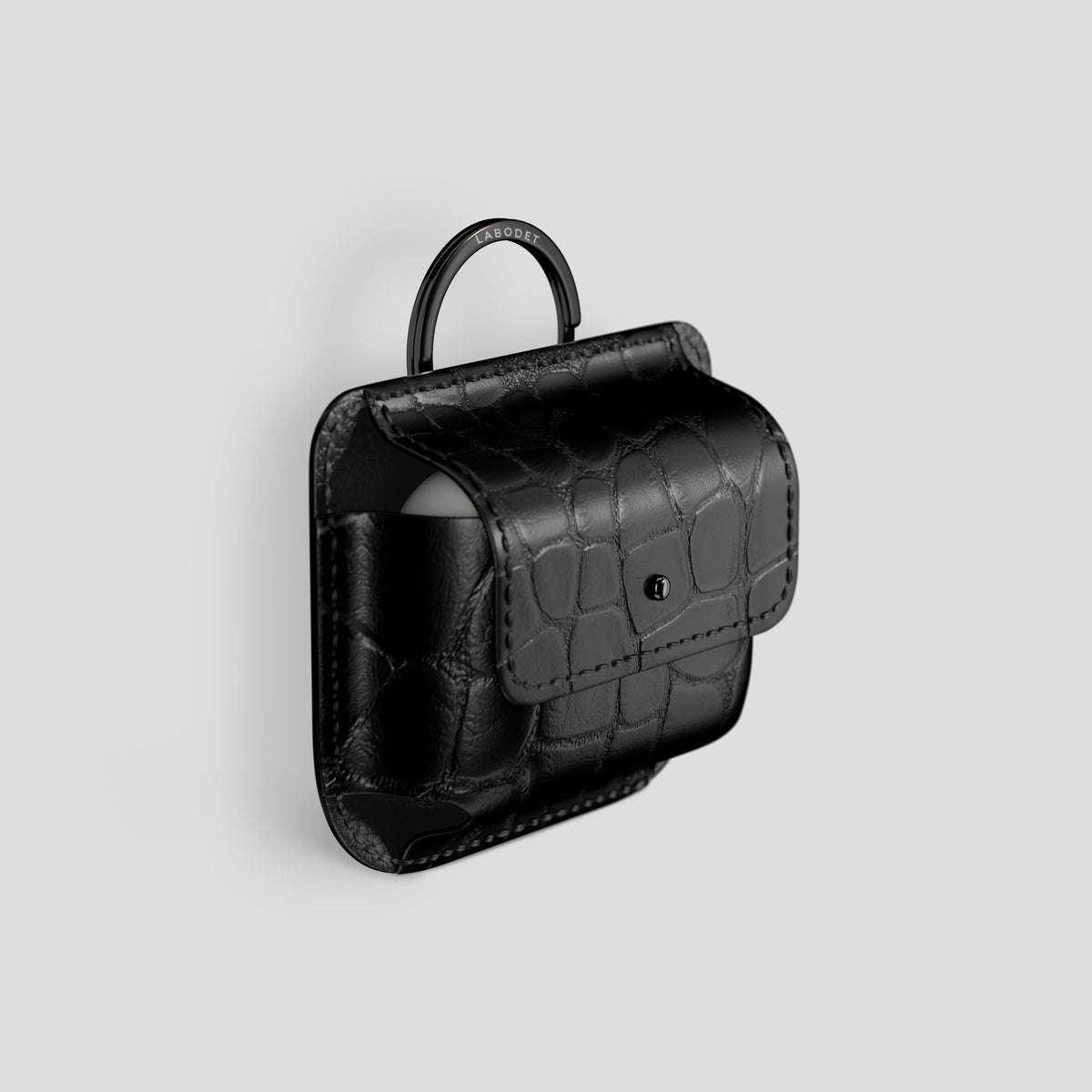 Black AirPods (4th gen) Pouch In Alligator with Black Metal -2 | Black-Black