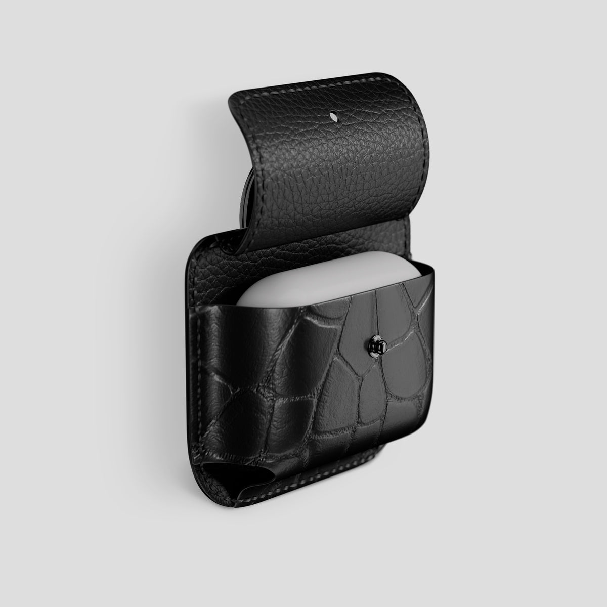Black AirPods (4th gen) Pouch In Alligator with Black Metal -3 | Black-Black