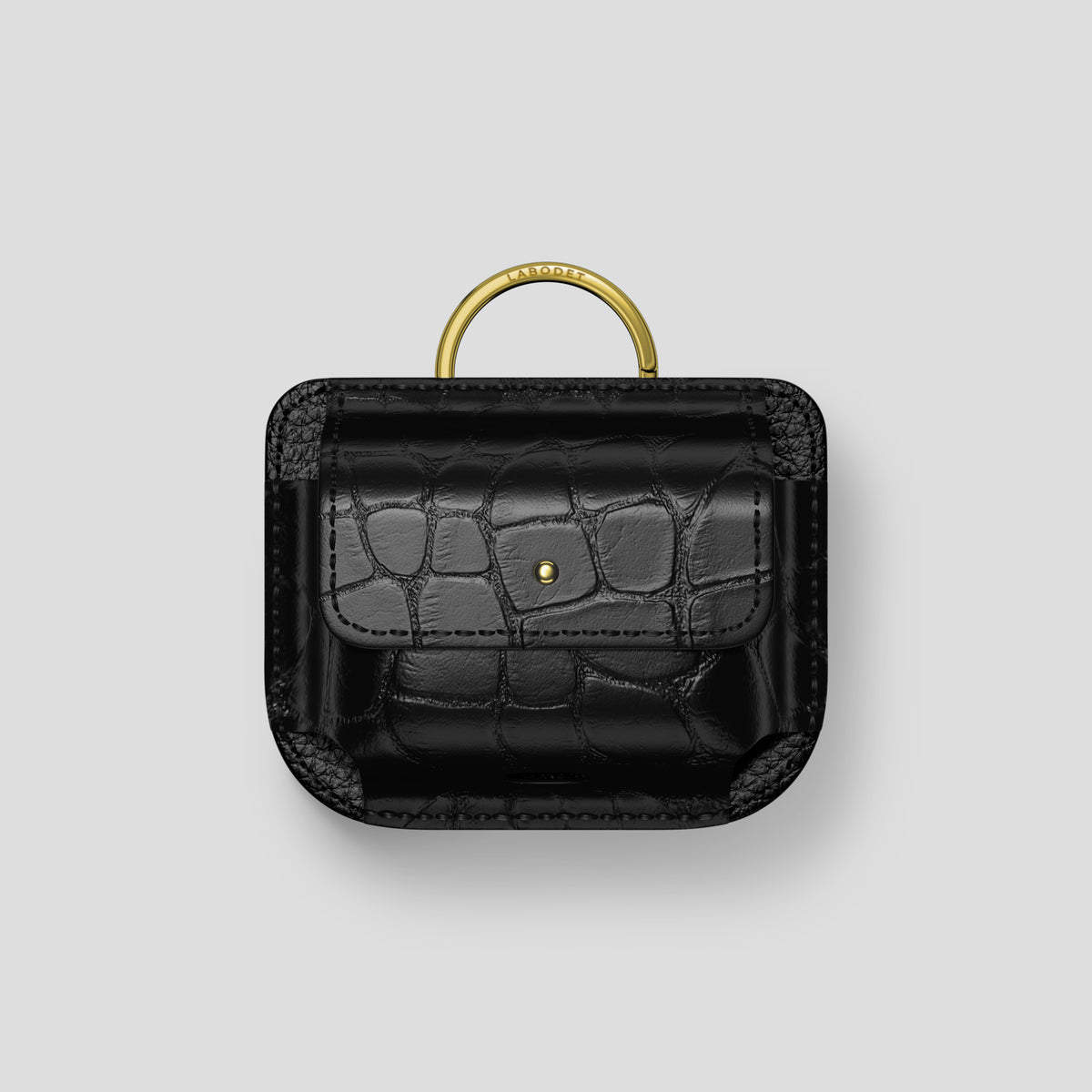 Black AirPods (4th gen) Pouch In Alligator with Gold Metal -1 | Black-Gold