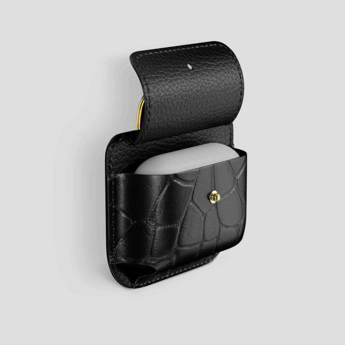 Black AirPods (4th gen) Pouch In Alligator with Gold Metal -3 | Black-Gold