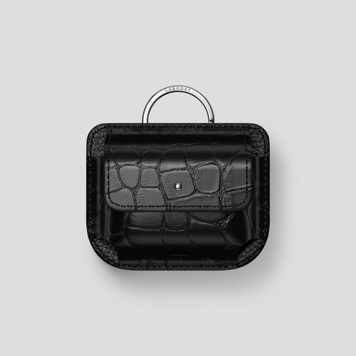 Black AirPods (4th gen) Pouch In Alligator with Steel Metal -1 | Black-Steel