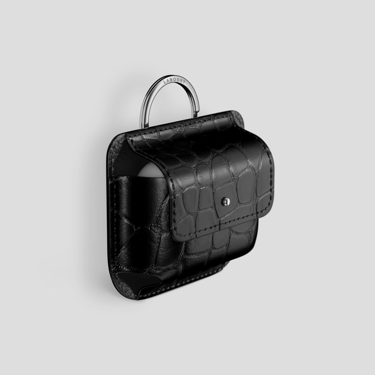Black AirPods (4th gen) Pouch In Alligator with Steel Metal -2 | Black-Steel