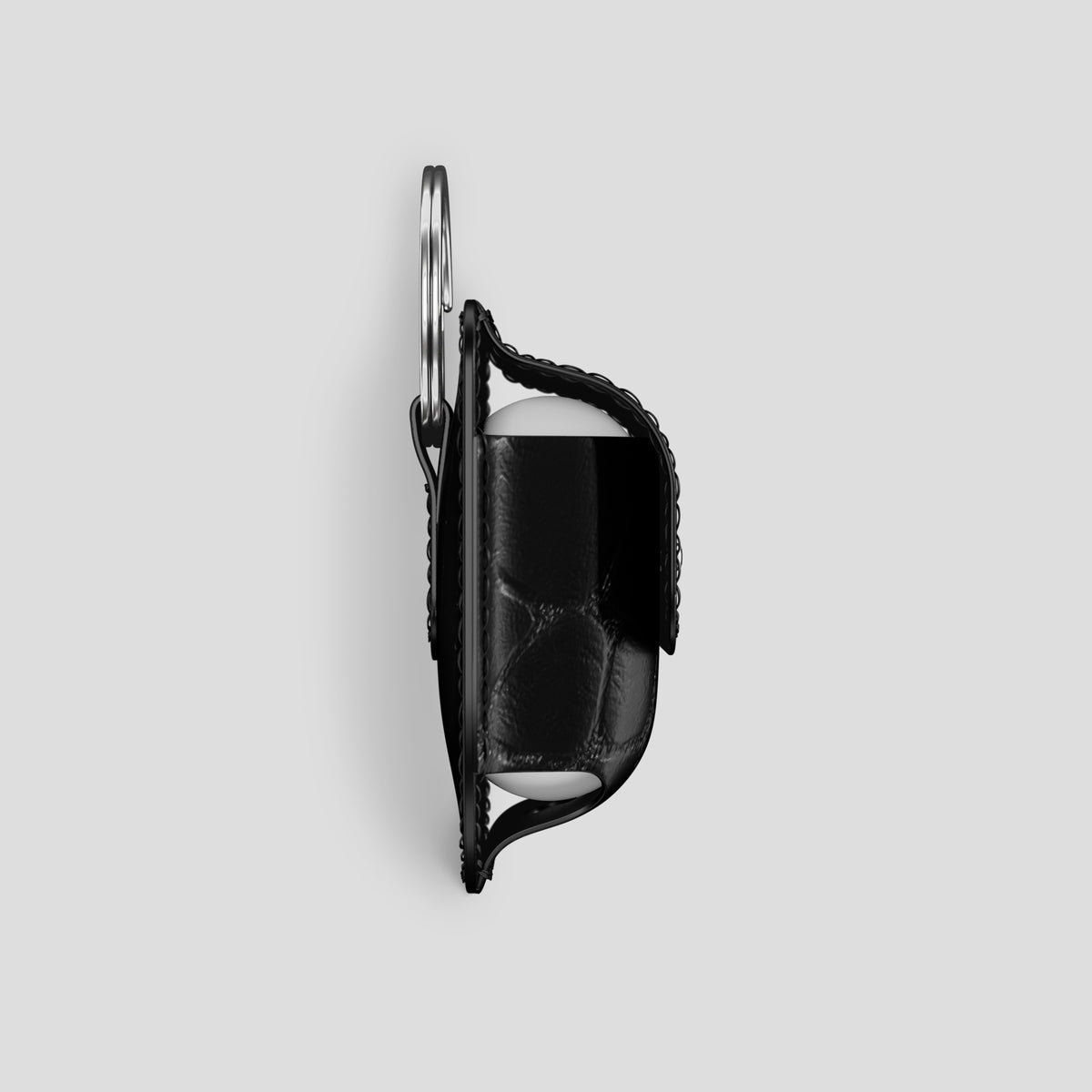 Black AirPods (4th gen) Pouch In Alligator with Steel Metal -4 | Black-Steel