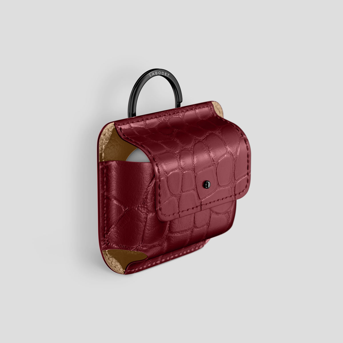 Burgundy AirPods (4th gen) Pouch In Alligator with Black Metal -2 | Burgundy-Black