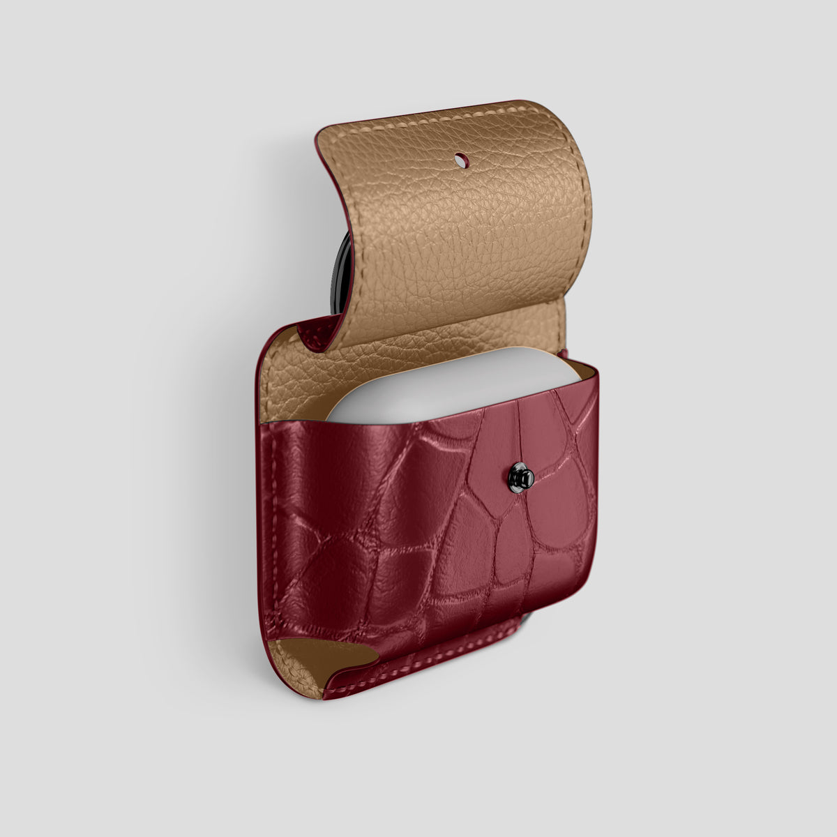 Burgundy AirPods (4th gen) Pouch In Alligator with Black Metal -3 | Burgundy-Black