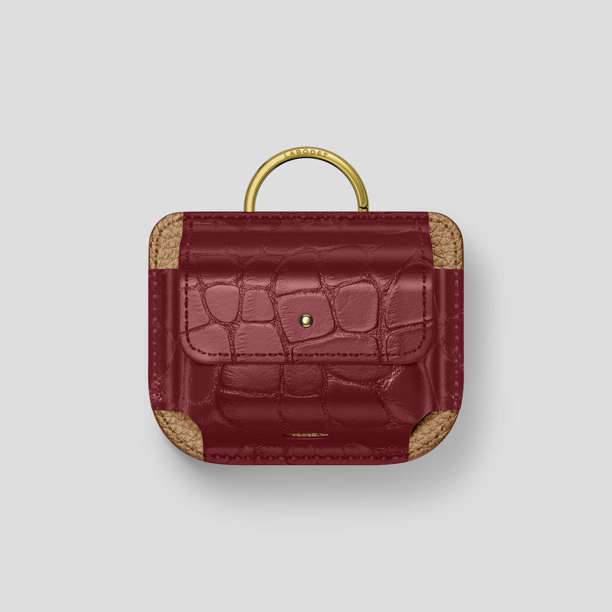 Burgundy AirPods (4th gen) Pouch In Alligator with Gold Metal -1 | Burgundy-Gold
