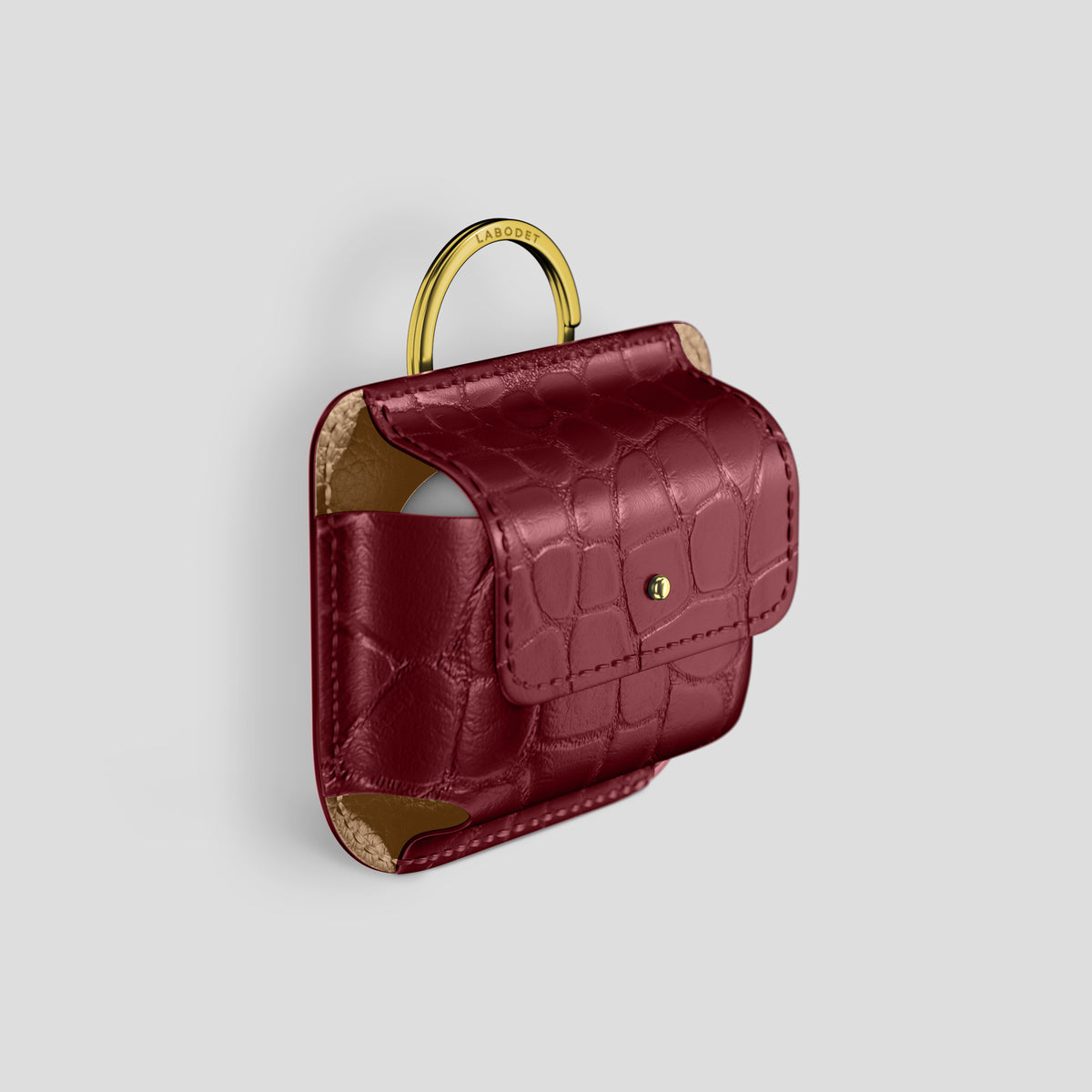 Burgundy AirPods (4th gen) Pouch In Alligator with Gold Metal -2 | Burgundy-Gold