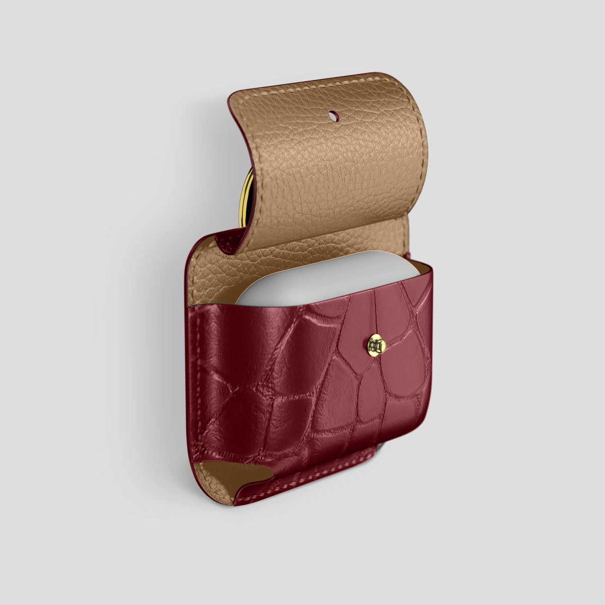 Burgundy AirPods (4th gen) Pouch In Alligator with Gold Metal -3 | Burgundy-Gold