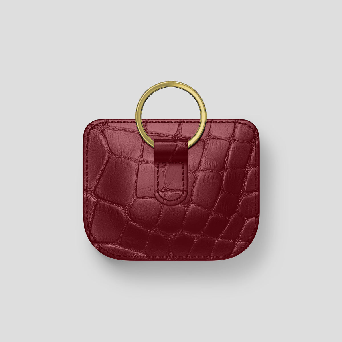 Burgundy AirPods (4th gen) Pouch In Alligator with Gold Metal -5 | Burgundy-Gold