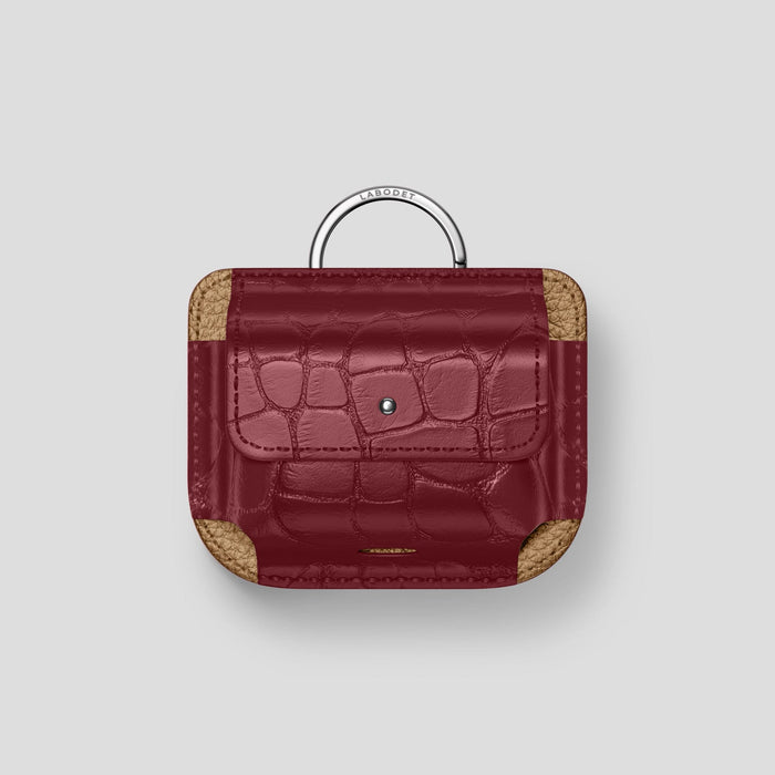 Burgundy AirPods Pro (1st gen) Pouch Alligator with Steel Metal -1 | Burgundy-Steel