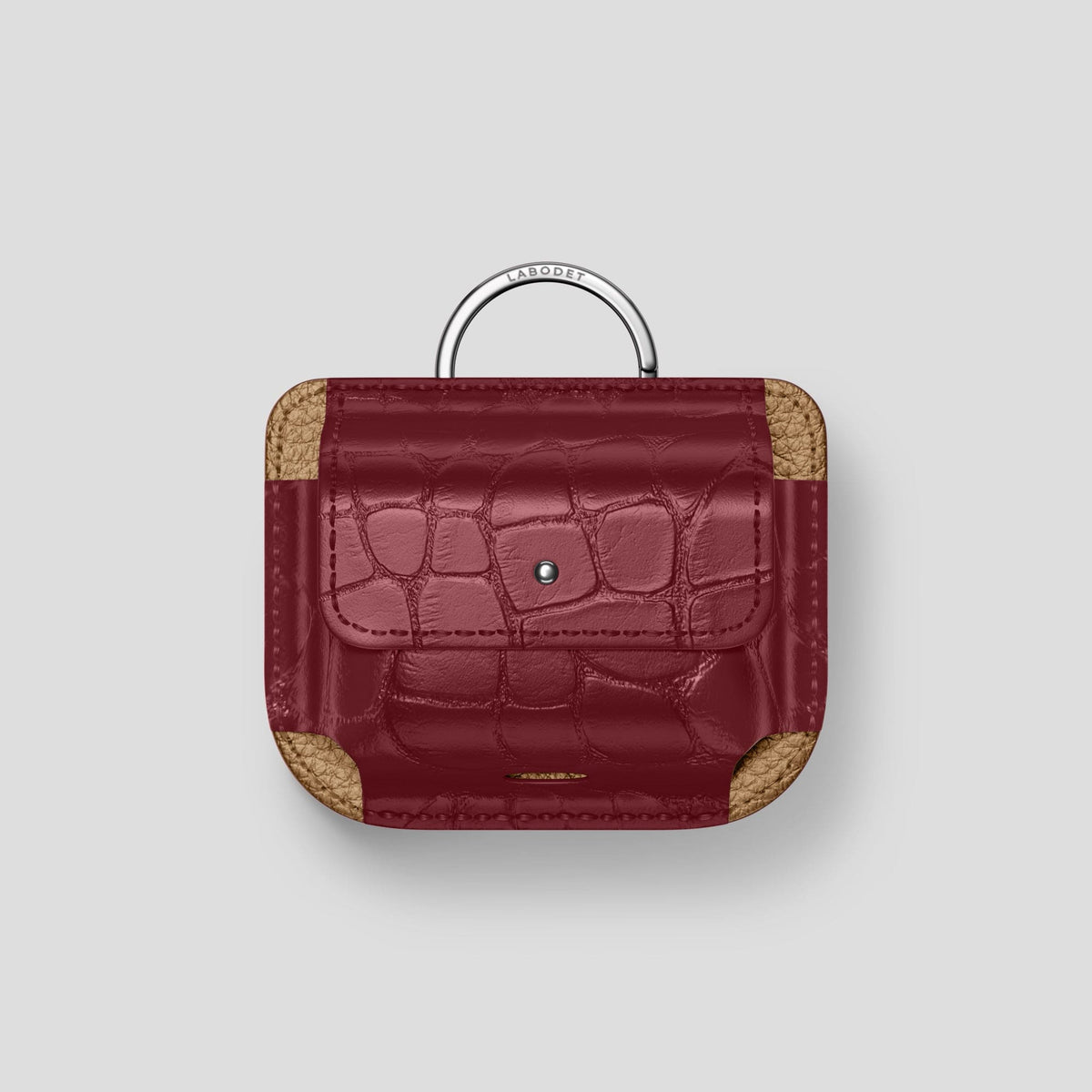 Burgundy AirPods Pro (2nd gen) Pouch Alligator with Steel Metal -1 | Burgundy-Steel