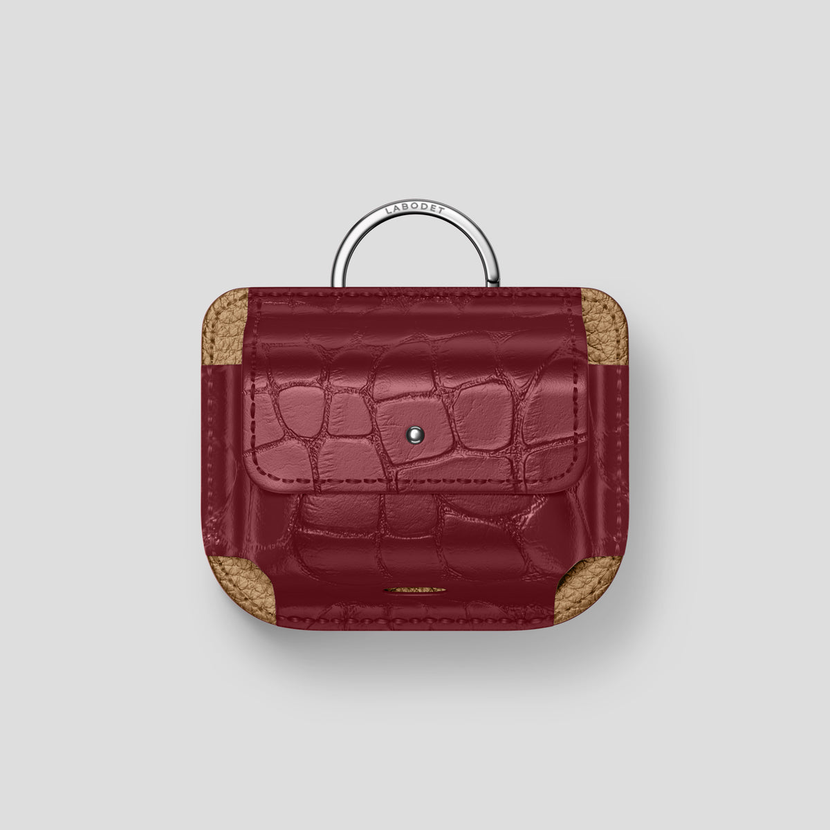 Burgundy AirPods (4th gen) Pouch In Alligator with Steel Metal -1 | Burgundy-Steel