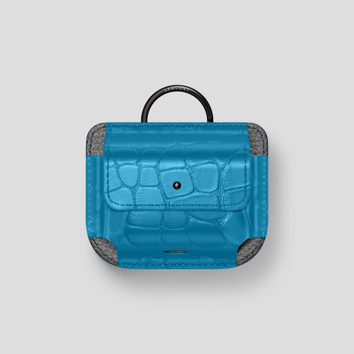 Curaçao-Blue AirPods (4th gen) Pouch In Alligator with Black Metal -1 | Curaçao-Blue-Black