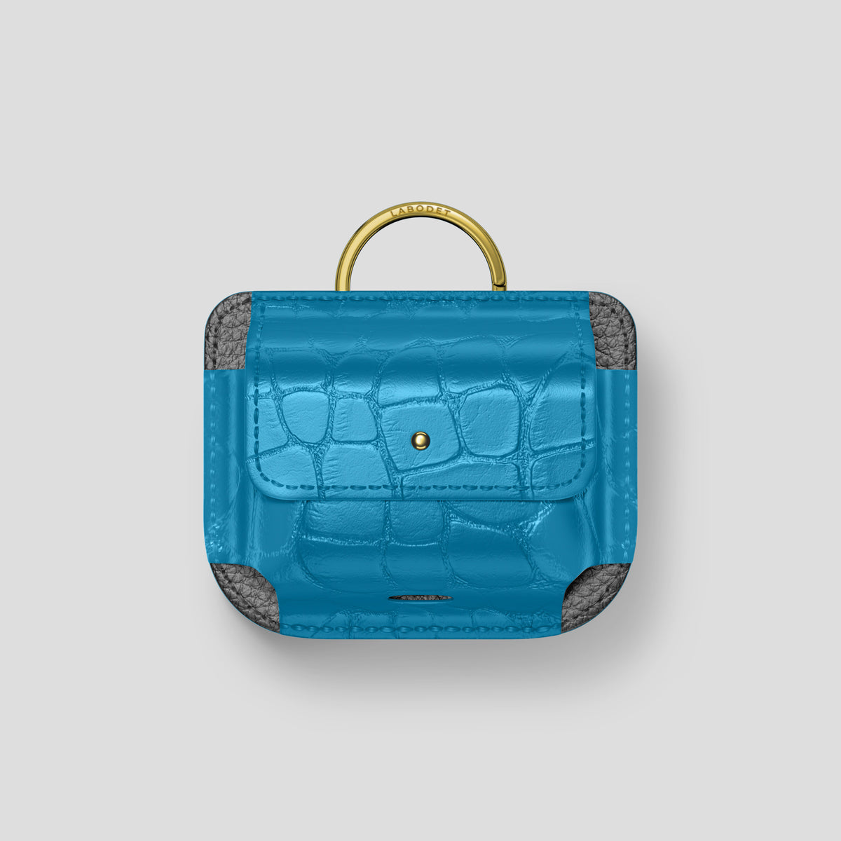Curaçao-Blue AirPods (4th gen) Pouch In Alligator with Gold Metal -1 | Curaçao-Blue-Gold