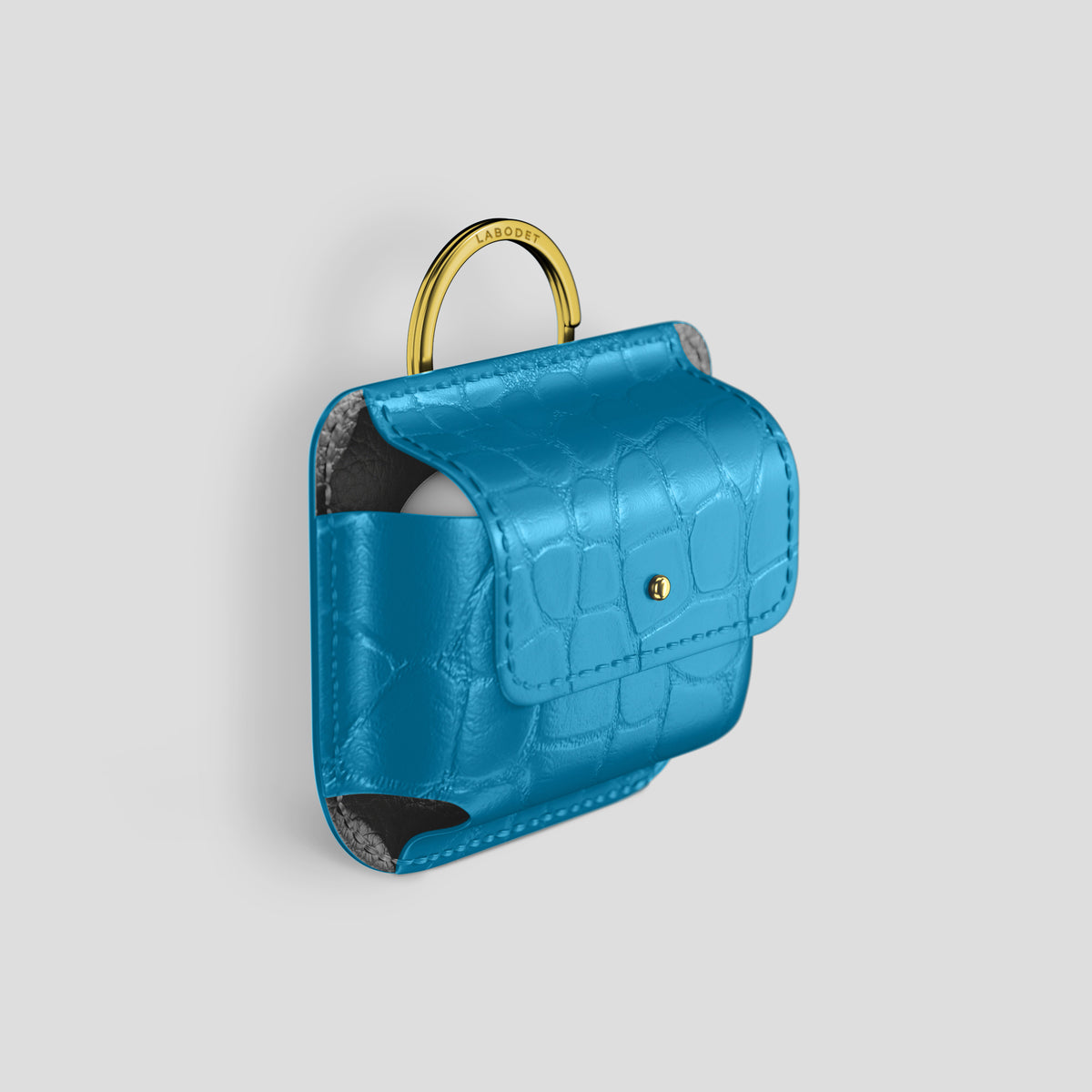 Curaçao-Blue AirPods (4th gen) Pouch In Alligator with Gold Metal -2 | Curaçao-Blue-Gold