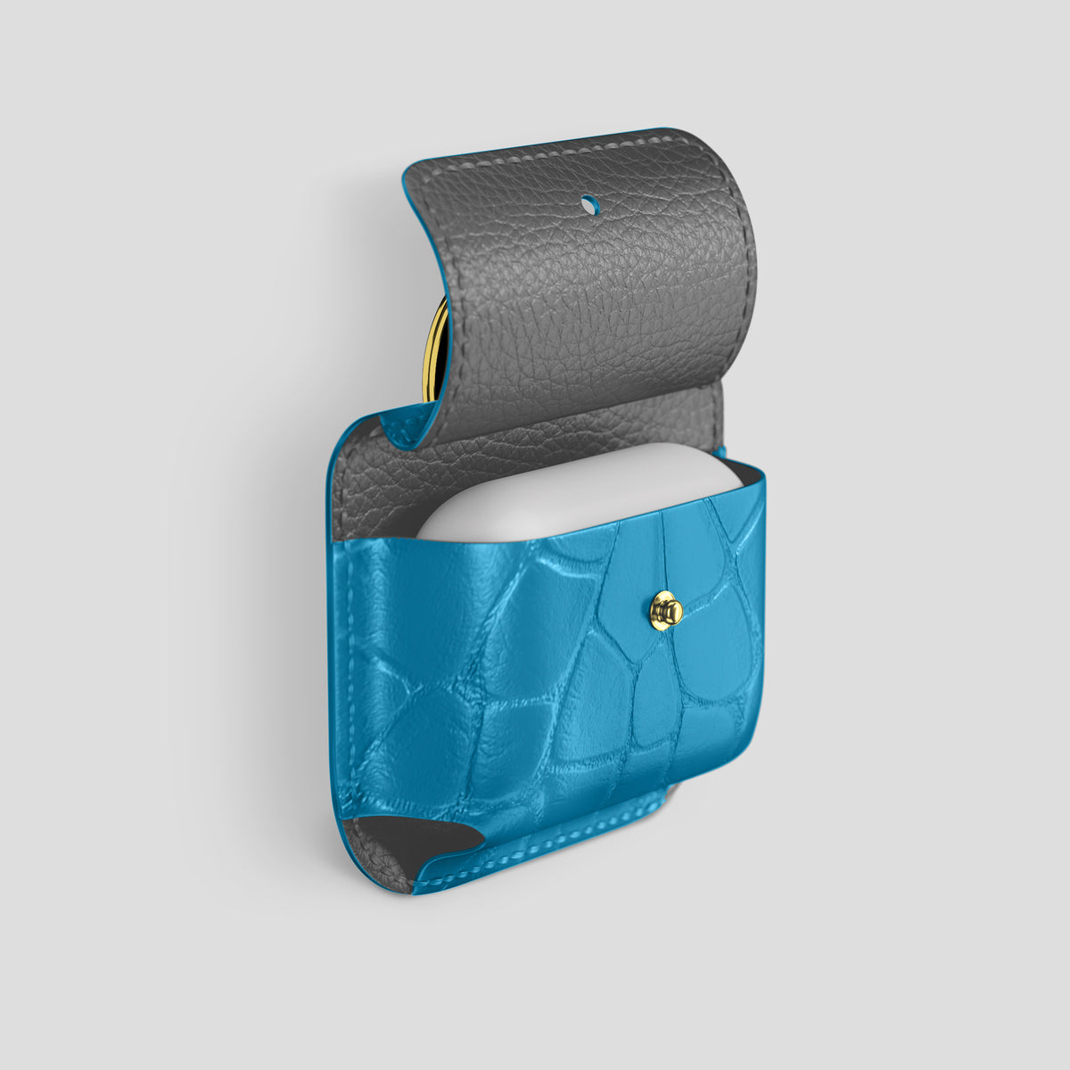Curaçao-Blue AirPods (4th gen) Pouch In Alligator with Gold Metal -3 | Curaçao-Blue-Gold