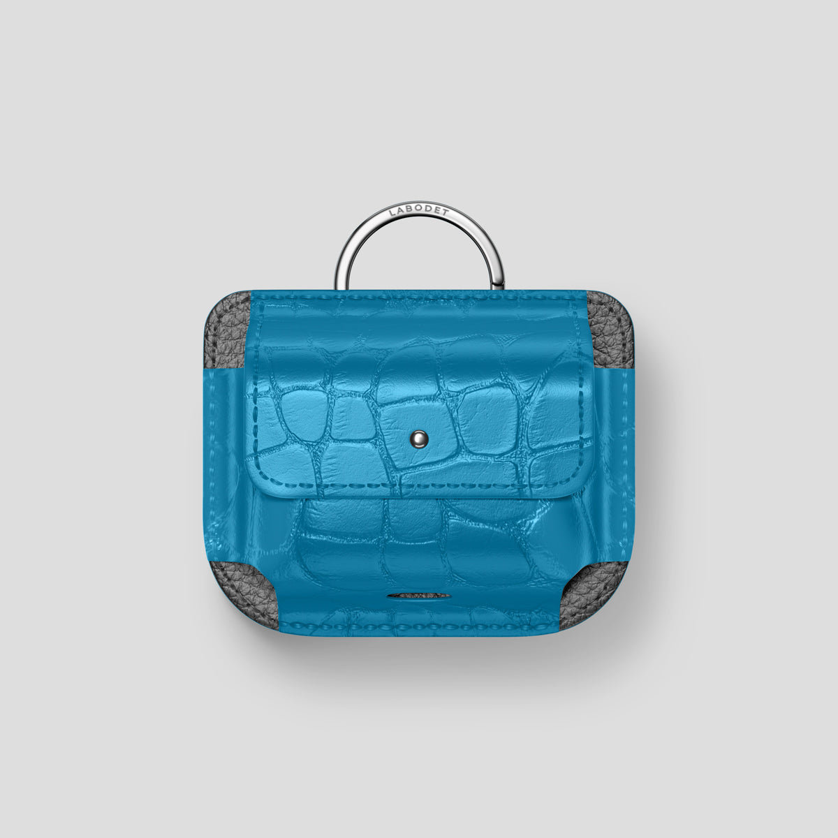Curaçao-Blue AirPods (4th gen) Pouch In Alligator with Steel Metal -1 | Curaçao-Blue-Steel