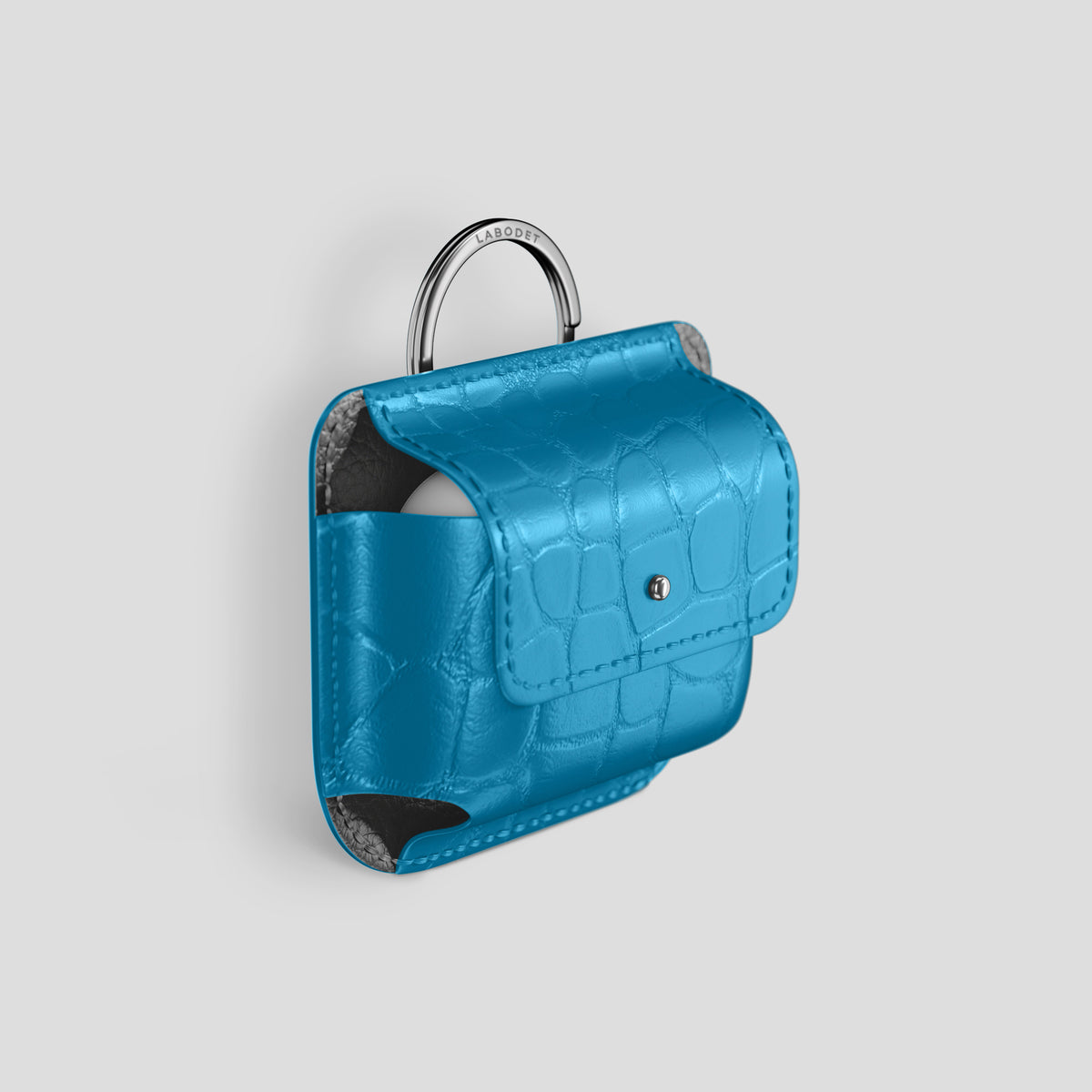 Curaçao-Blue AirPods (4th gen) Pouch In Alligator with Steel Metal -2 | Curaçao-Blue-Steel