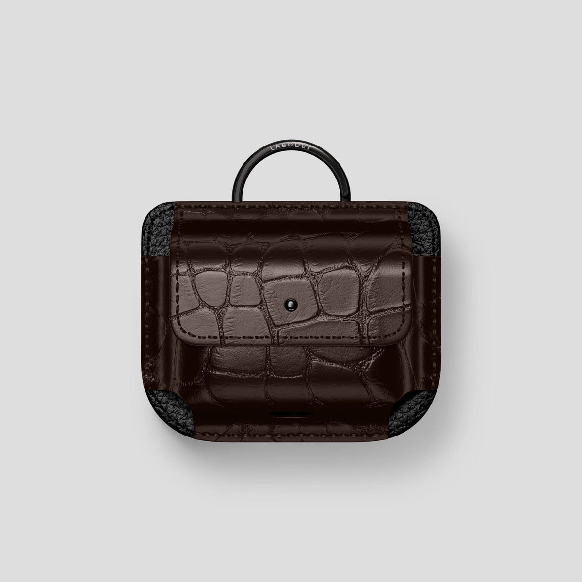 Dark Brown AirPods Pro (1st gen) Pouch Alligator with Black Metal -1 | Dark-Brown-Black