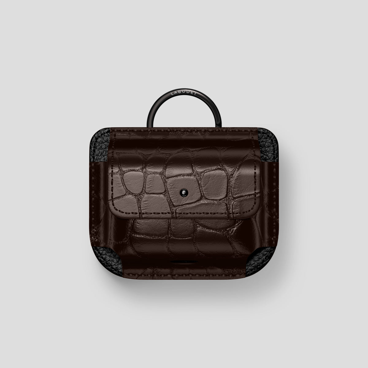 Dark-Brown AirPods (4th gen) Pouch In Alligator with Black Metal -1 | Dark-Brown-Black