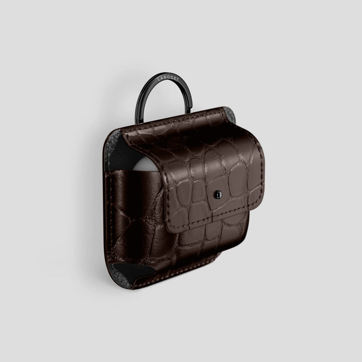 Dark Brown AirPods Pro (1st gen) Pouch Alligator with Black Metal -2 | Dark-Brown-Black