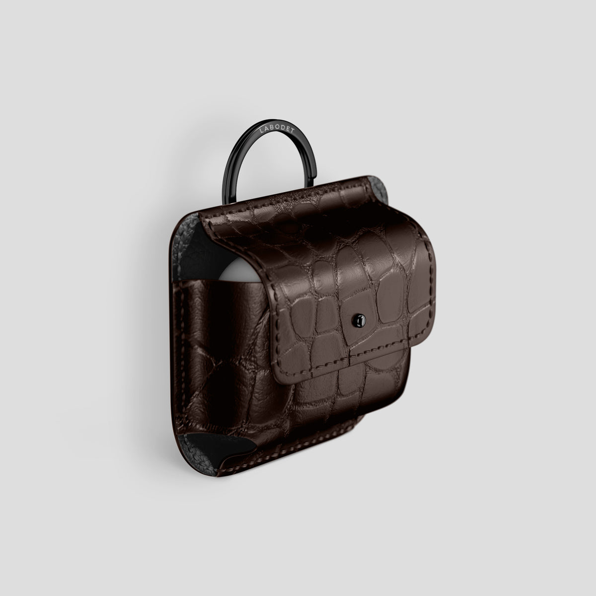 Dark-Brown AirPods (4th gen) Pouch In Alligator with Black Metal -2 | Dark-Brown-Black