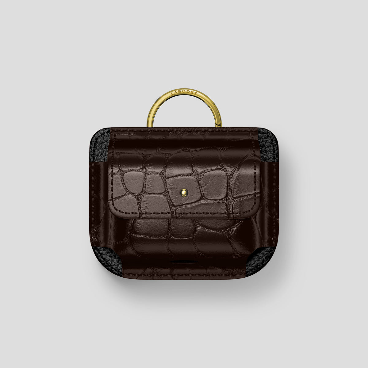 Dark-Brown AirPods (4th gen) Pouch In Alligator with Gold Metal -1 | Dark-Brown-Gold