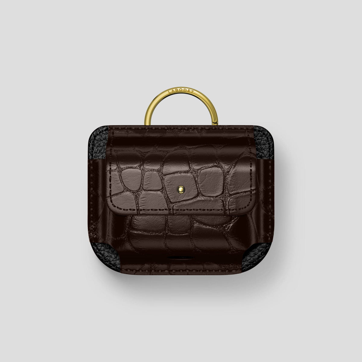 Dark Brown AirPods Pro (2nd gen) Pouch Alligator with Gold Metal -1 | Dark-Brown-Gold