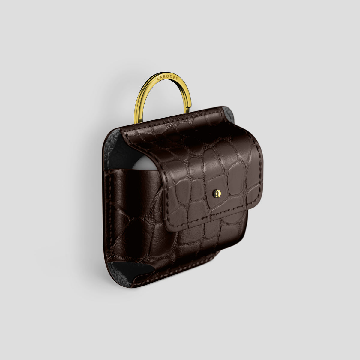 Dark-Brown AirPods (4th gen) Pouch In Alligator with Gold Metal -2 | Dark-Brown-Gold