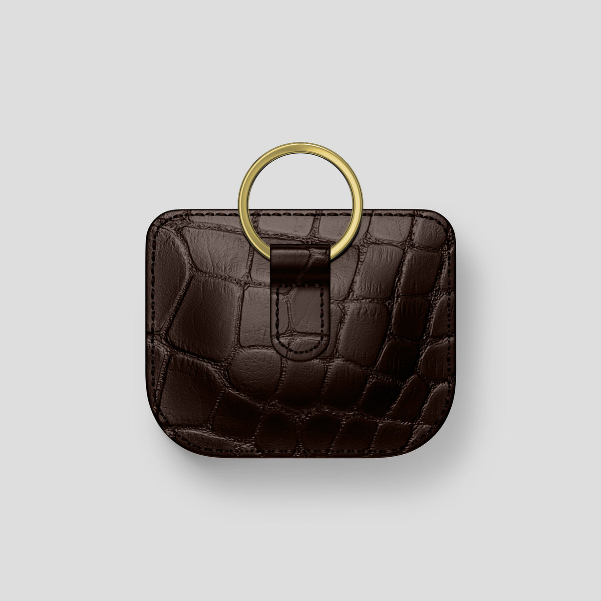 Dark-Brown AirPods (4th gen) Pouch In Alligator with Gold Metal -5 | Dark-Brown-Gold