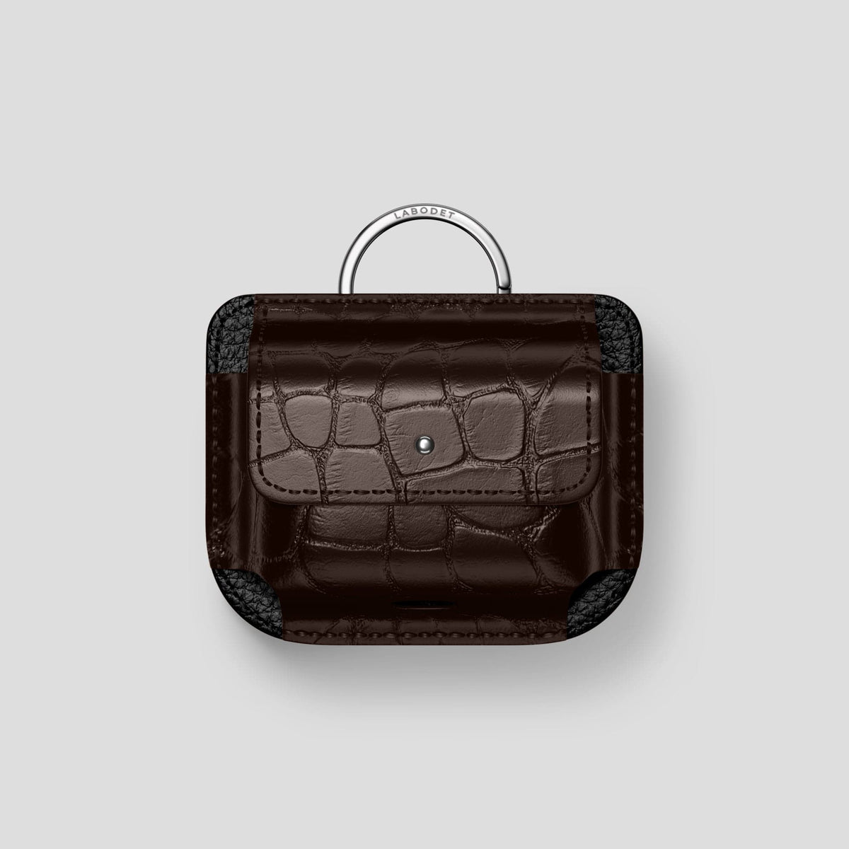 Dark Brown AirPods Pro (1st gen) Pouch Alligator with Steel Metal -1 | Dark-Brown-Steel