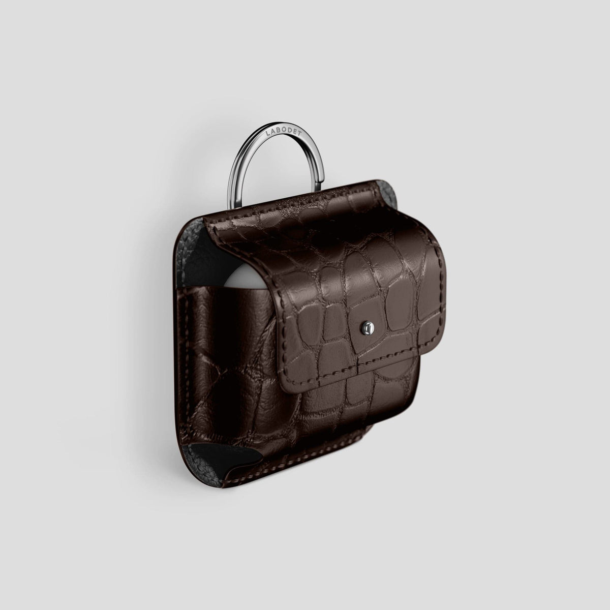 Dark Brown AirPods Pro (1st gen) Pouch Alligator with Steel Metal -2 | Dark-Brown-Steel