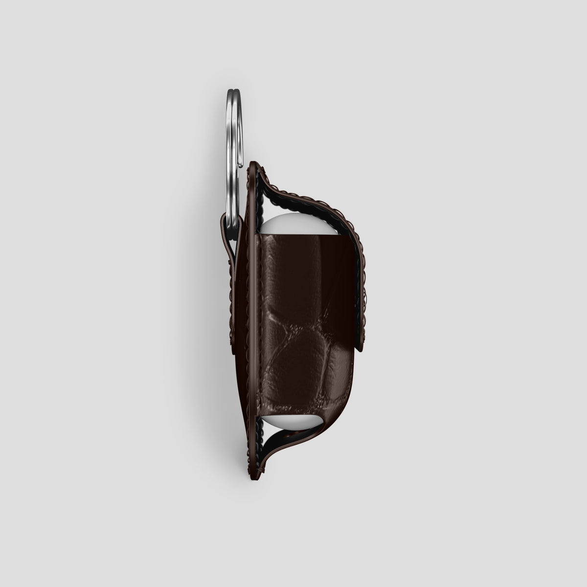 Dark-Brown AirPods (4th gen) Pouch In Alligator with Steel Metal -4 | Dark-Brown-Steel