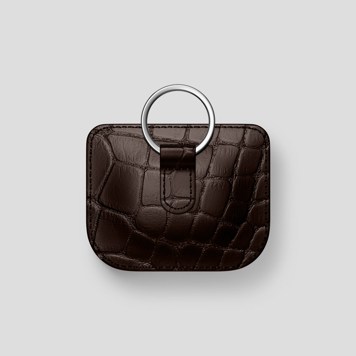 Dark-Brown AirPods (4th gen) Pouch In Alligator with Steel Metal -5 | Dark-Brown-Steel