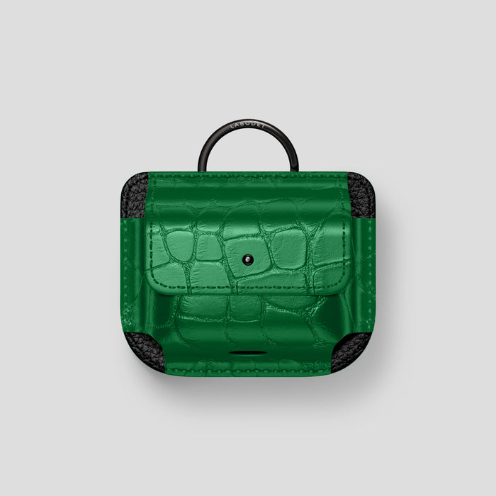 Forest-Green AirPods (2nd gen) Pouch In Alligator with Black Metal -1 | Forest-Green-Black
