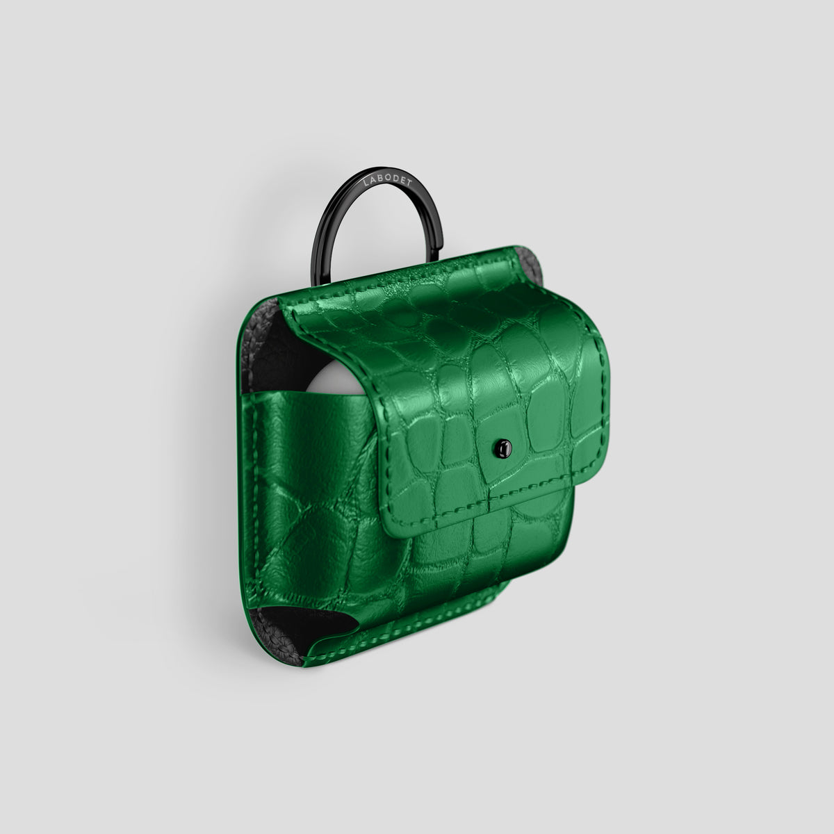 Forest-Green AirPods (4th gen) Pouch In Alligator with Black Metal -2 | Forest-Green-Black