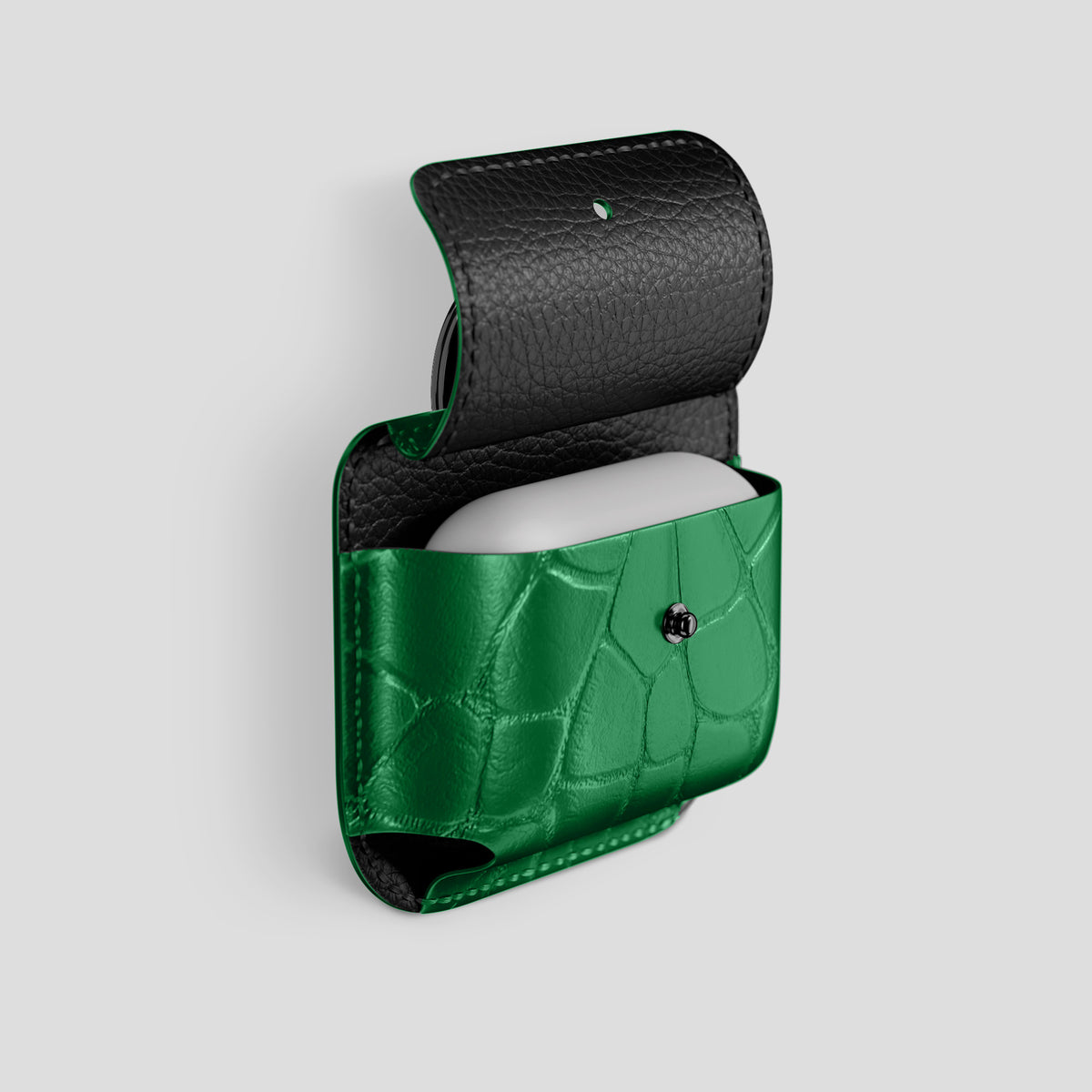 Forest-Green AirPods (4th gen) Pouch In Alligator with Black Metal -3 | Forest-Green-Black