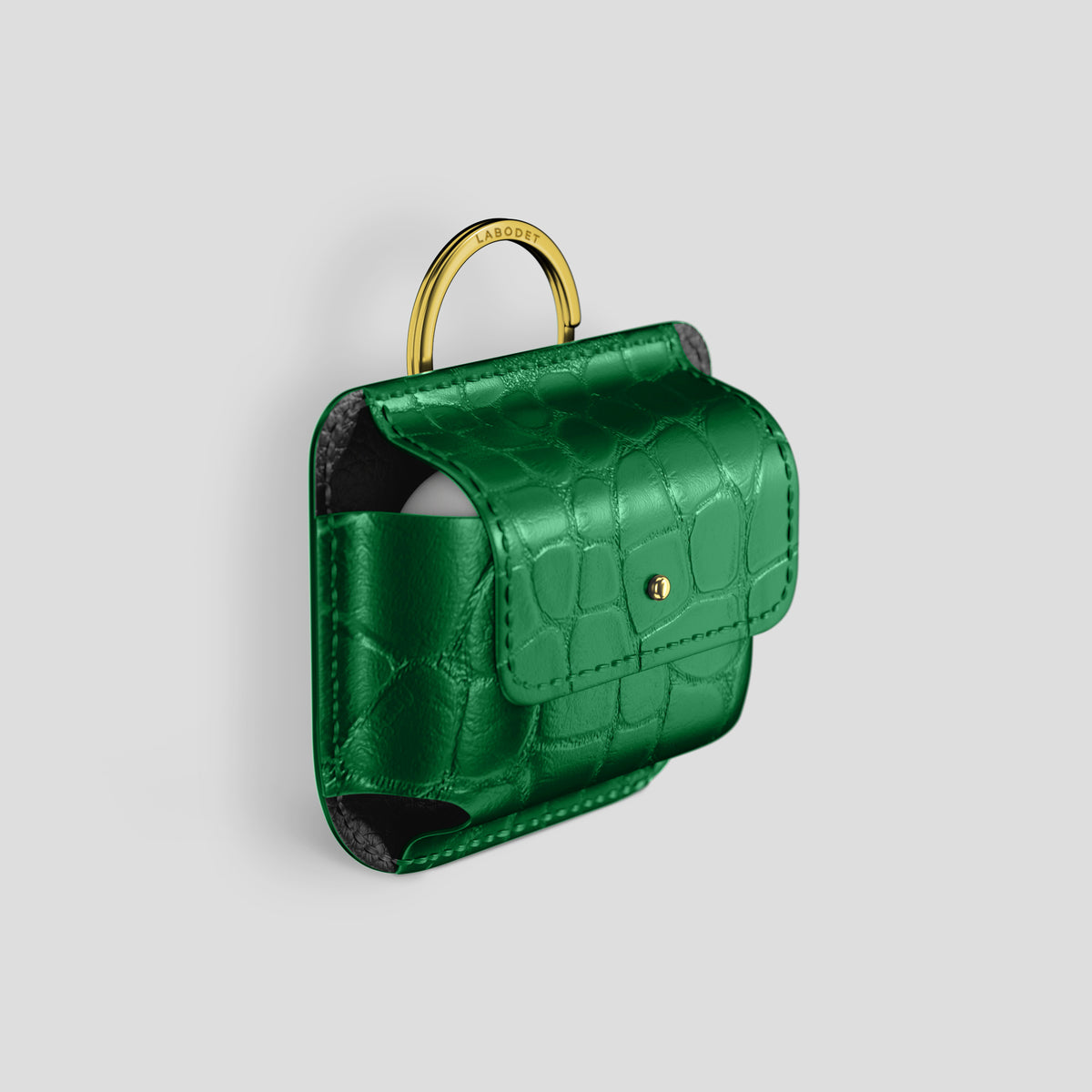 Forest-Green AirPods (4th gen) Pouch In Alligator with Gold Metal -2 | Forest-Green-Gold