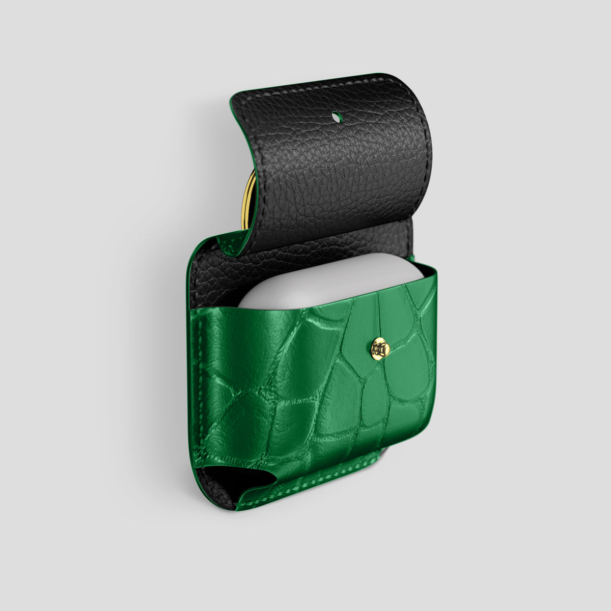 Forest-Green AirPods (4th gen) Pouch In Alligator with Gold Metal -3 | Forest-Green-Gold