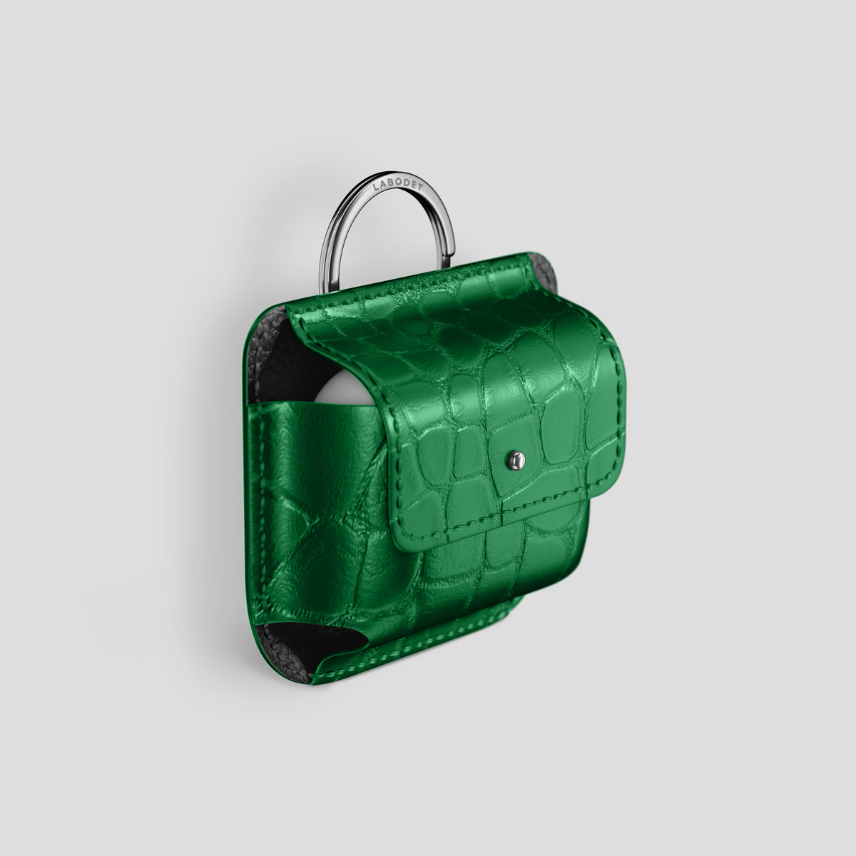 Forest-Green AirPods (4th gen) Pouch In Alligator with Steel Metal -2 | Forest-Green-Steel