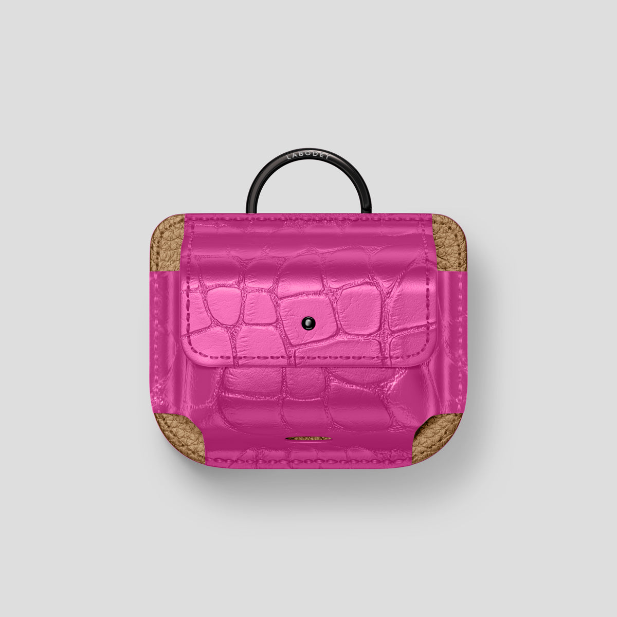 Fuchsia AirPods (4th gen) Pouch In Alligator with Black Metal -1 | Fuchsia-Black