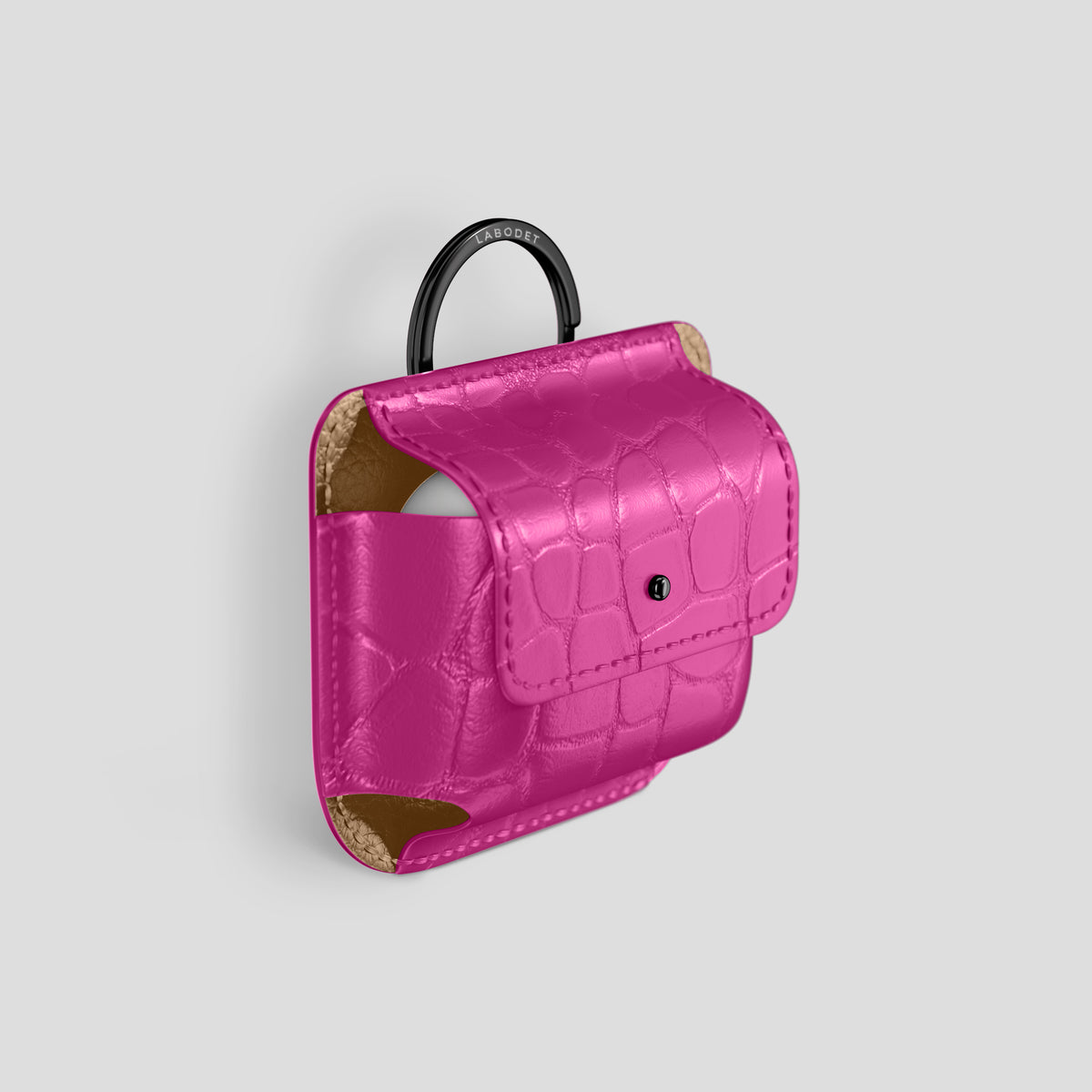 Fuchsia AirPods (4th gen) Pouch In Alligator with Black Metal -2 | Fuchsia-Black