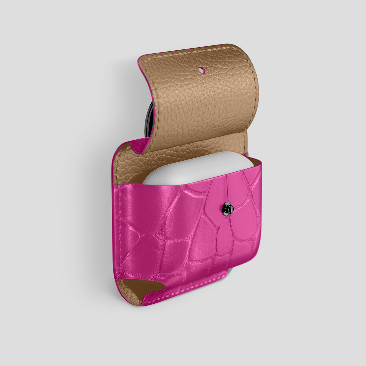 Fuchsia AirPods (4th gen) Pouch In Alligator with Black Metal -3 | Fuchsia-Black