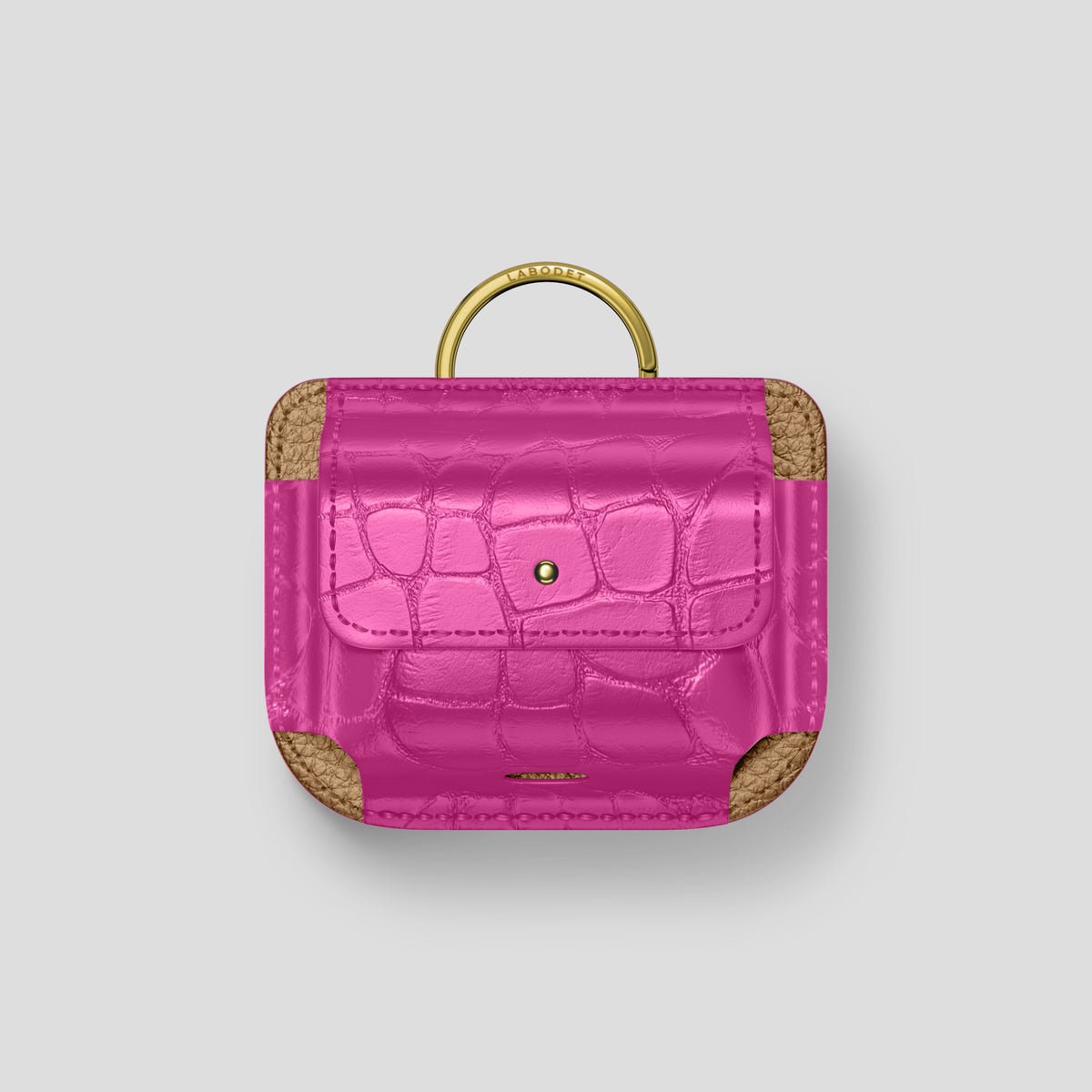 Fuchsia AirPods (4th gen) Pouch In Alligator with Gold Metal -1 | Fuchsia-Gold