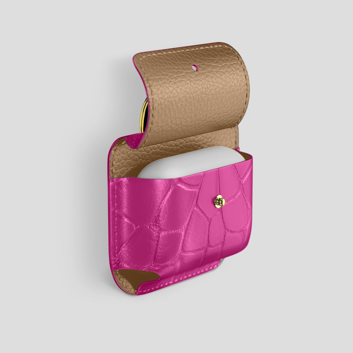 Fuchsia AirPods (4th gen) Pouch In Alligator with Gold Metal -3 | Fuchsia-Gold