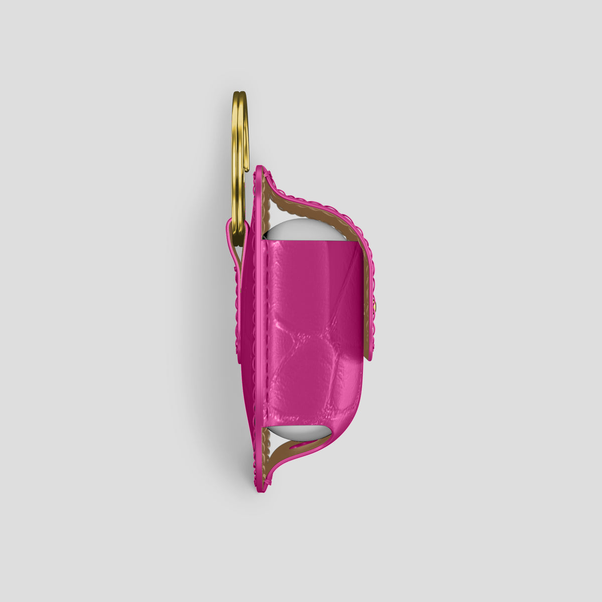 Fuchsia AirPods (4th gen) Pouch In Alligator with Gold Metal -4 | Fuchsia-Gold
