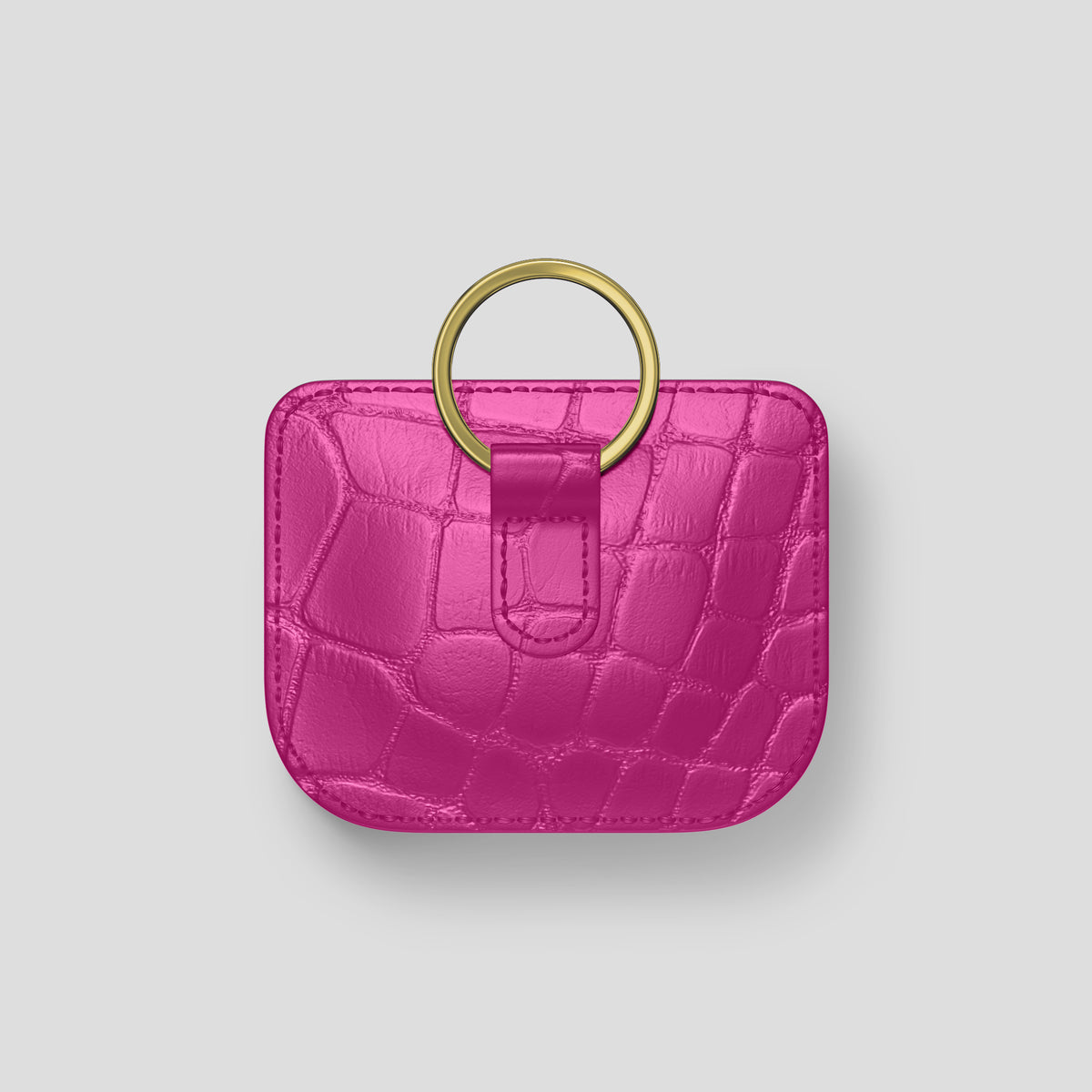 Fuchsia AirPods (4th gen) Pouch In Alligator with Gold Metal -5 | Fuchsia-Gold