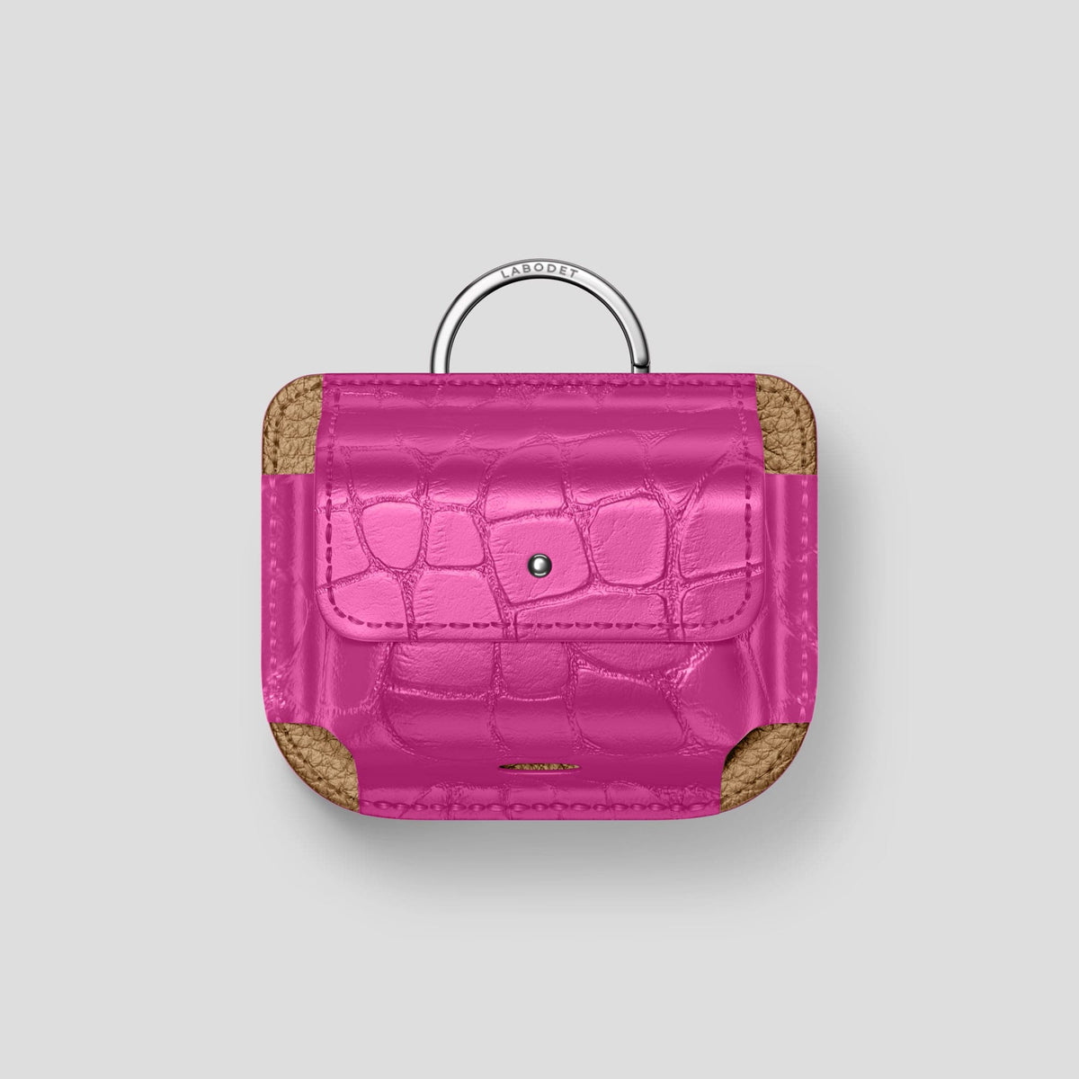 Fuchsia AirPods Pro (1st gen) Pouch Alligator with Steel Metal -1 | Fuchsia-Steel
