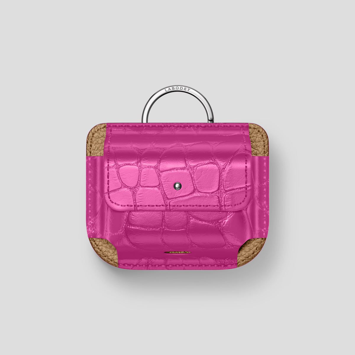 Fuchsia AirPods (4th gen) Pouch In Alligator with Steel Metal -1 | Fuchsia-Steel