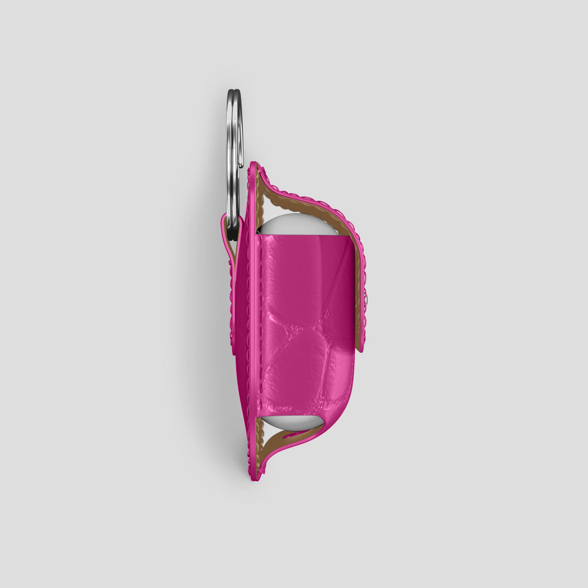 Fuchsia AirPods (4th gen) Pouch In Alligator with Steel Metal -4 | Fuchsia-Steel